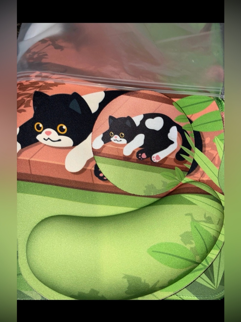 Cat Wrist Rest Mouse Pad Black & White Tuxedo Cat Design Ergonomic 4 piece set
